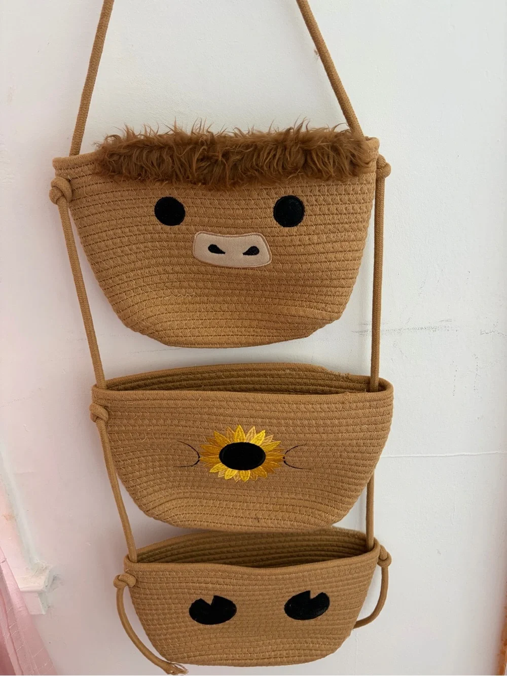 Tan Kids Hanging Storage Organizer with Sunflower and Animal Faces